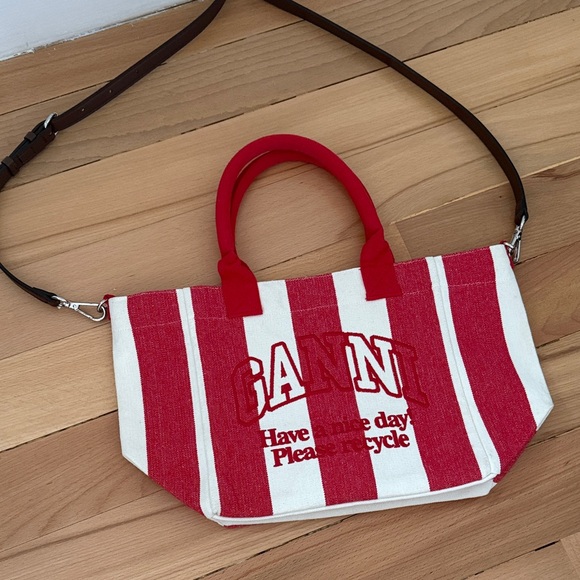 Ganni Handbags - Ganni Striped Tote in Red and White
